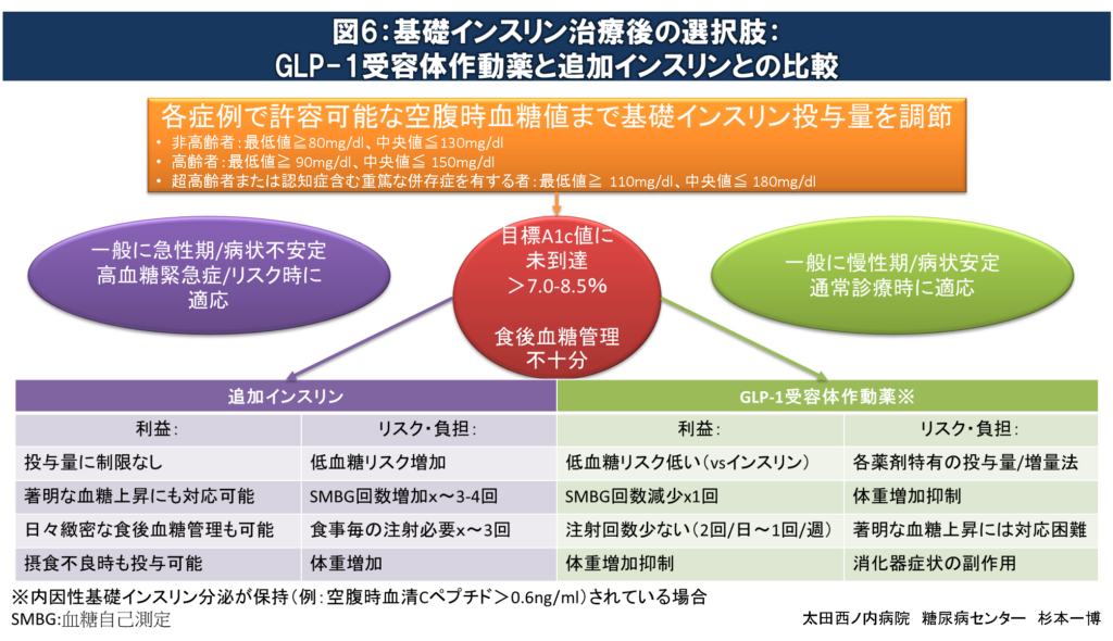 基礎インスリン治療後の選択肢:GLP-1受容体作動薬と追加インスリンとの比較